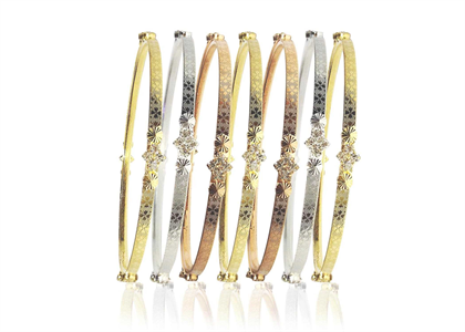 Three Tone Plated CZ Studded 7 Days Seminario Bangles